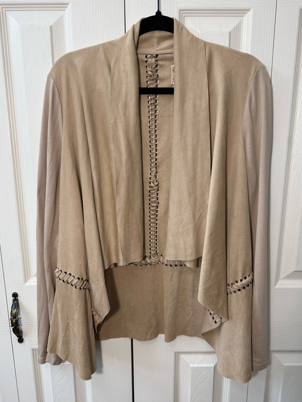 Black Swan Whipstitch Faux Suede Open Front Jacket Cardigan Size Large